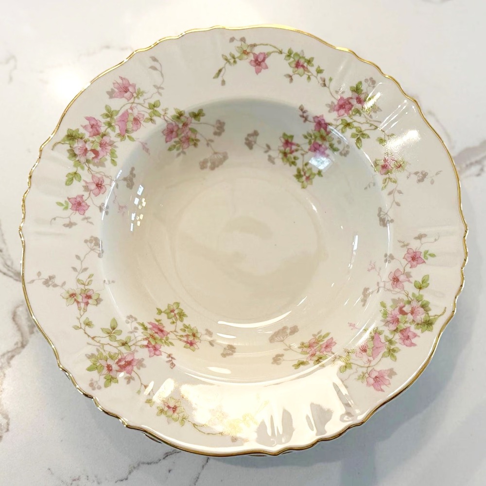 Vintage Syracuse China Stansbury Floral Gold Trim Cereal Bowls Set of 2 USA